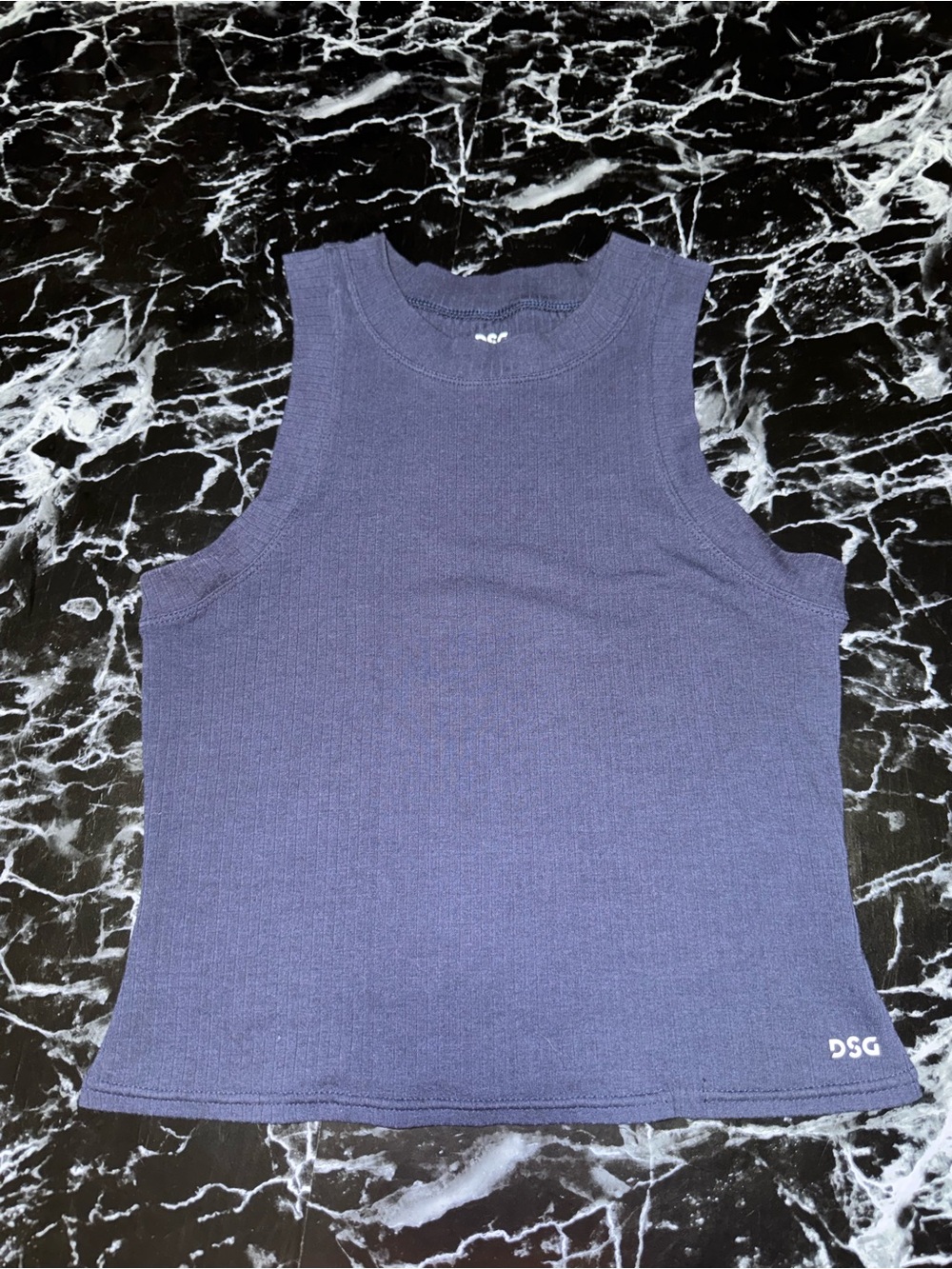 DSG Navy Ribbed Cropped Tank Top - Sleeveless Knit Tee